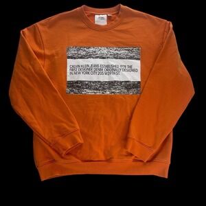 Calvin Klein Jeans Est 1978 Mens Orange Graphic Crew Neck Sweatshirt Size Large